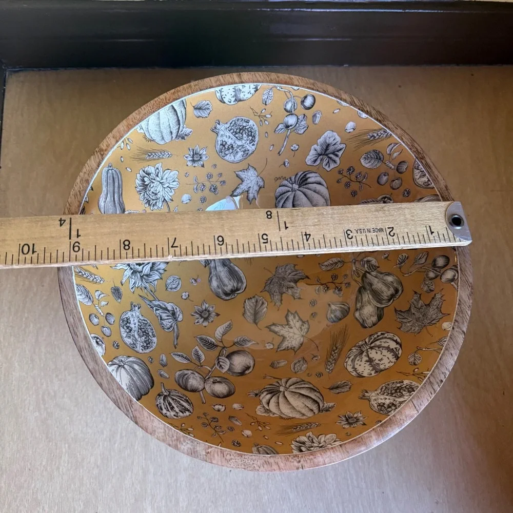 Two's Company Mango Wood Serving Bowl Large Mustard Yellow Fall Harvest Excellen